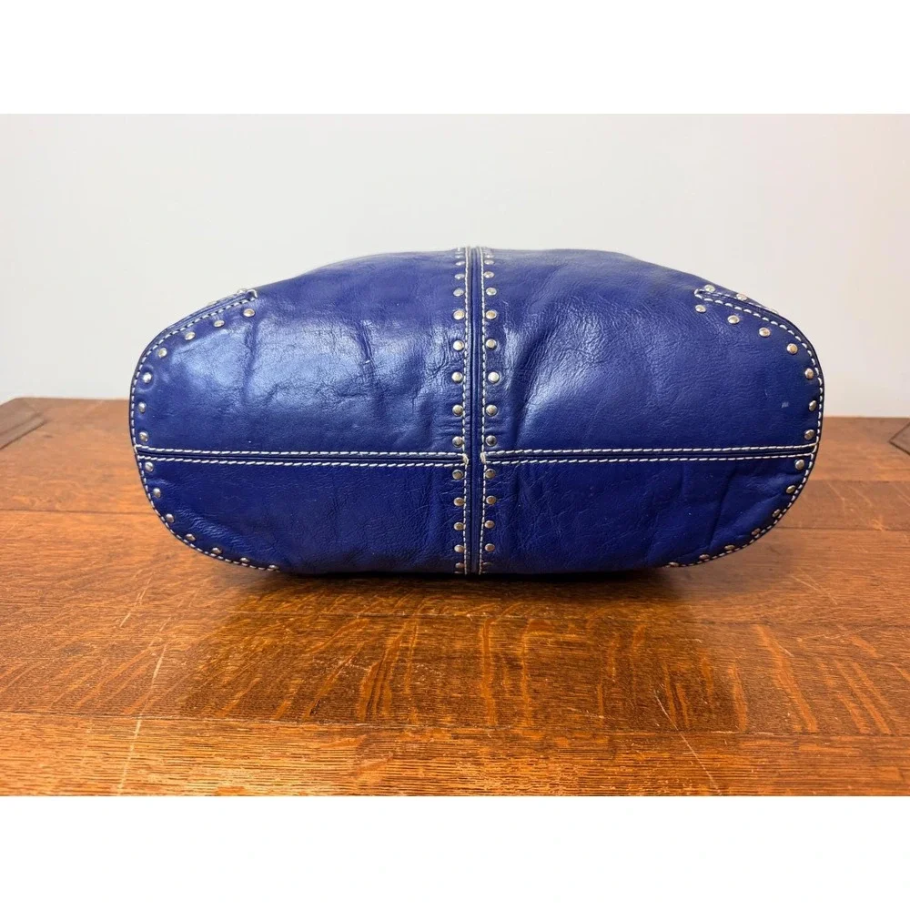 Michael Kors‎ Blue Leather Studded Hobo Shoulder Bag Silver Hardware Y2K Vinage